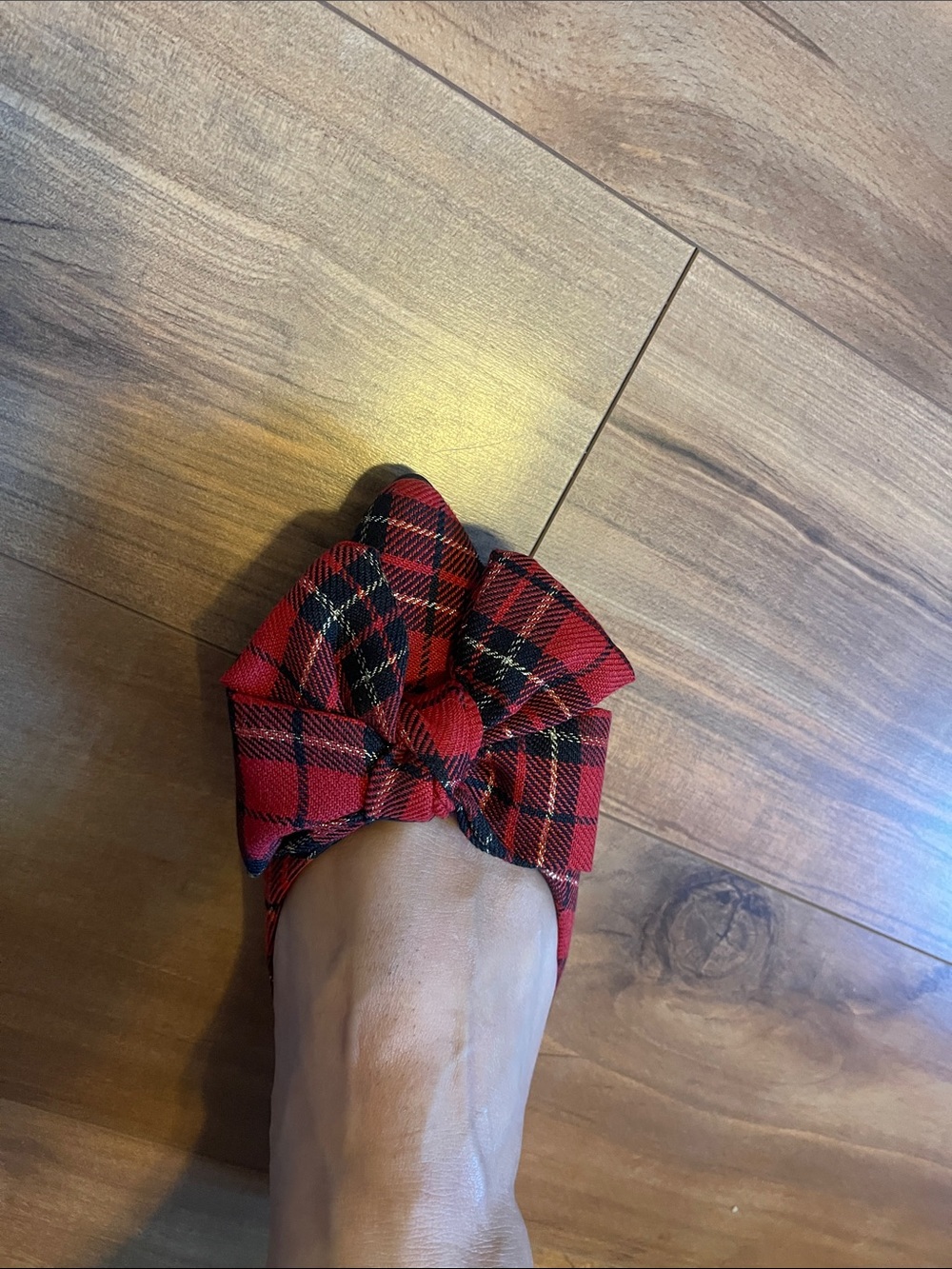SHEIN Red Plaid Bow Pointed Ballet Flats - Size 6.5